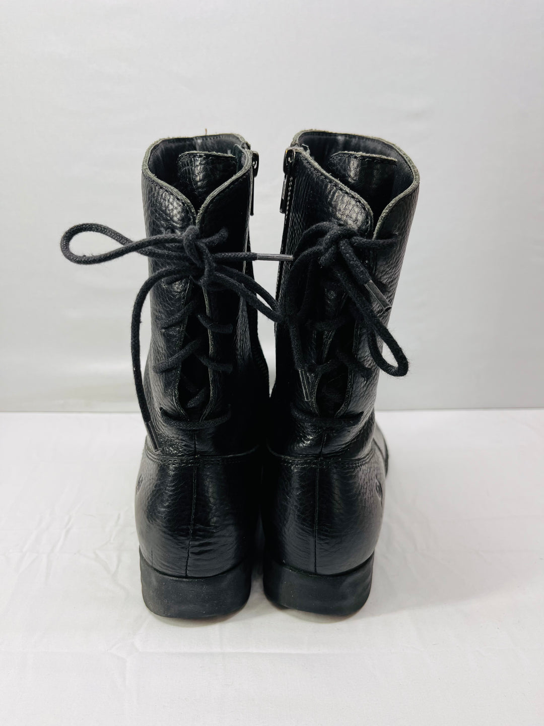 Born Women's Leather Mid Calf Boots Lace Up Back Side Zip Comfort Size 9
