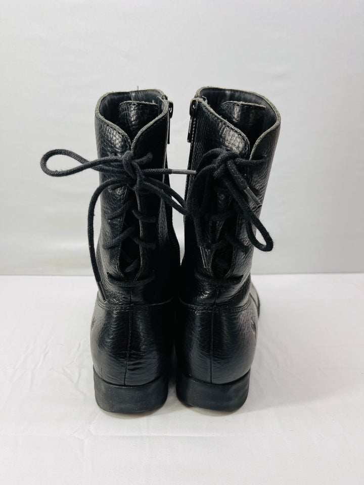 Born Women's Leather Mid Calf Boots Lace Up Back Side Zip Comfort Size 9