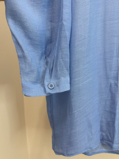 Breezy Lane Oversized Button Front Blouse Light Blue SzXL