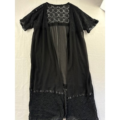 Women’s  Black Lace Sheer Maxi Night Robe Sz S