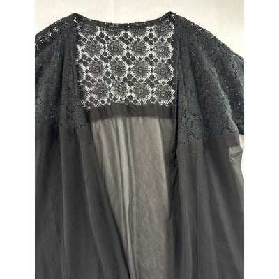 Women’s  Black Lace Sheer Maxi Night Robe Sz S
