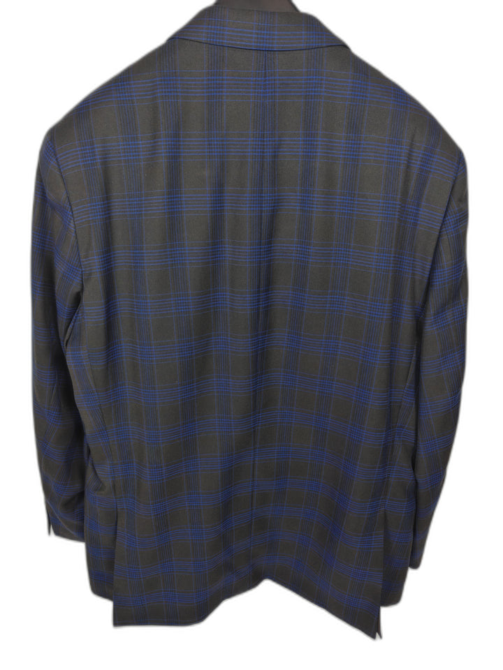 Steve Harvey Collection Samson Men's 46R Blue Gray Windowpane Plaid Suit 2-Piece Set Jacket & Pants