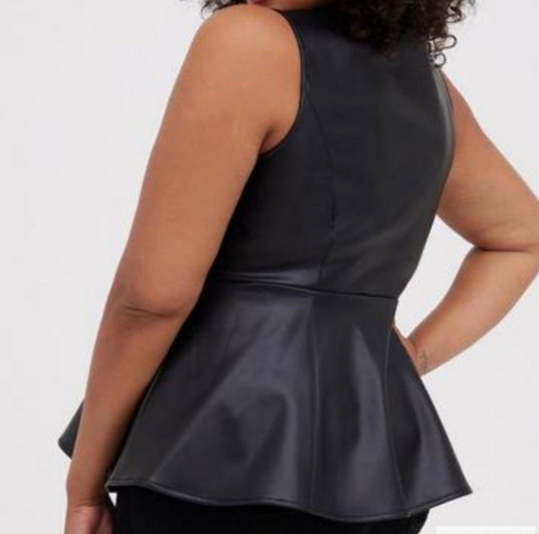 Torrid Faux Leather Peplum Tank – Black Size 1(14-16) NWOT