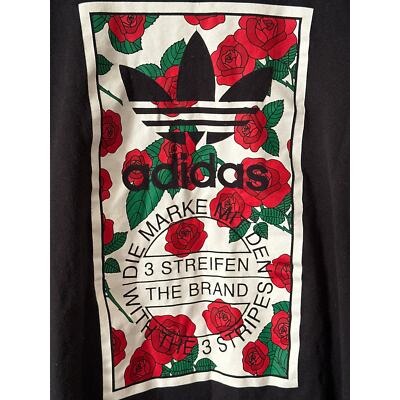 Adidas Mens Black T-Shirt With Rose Graphic Size M