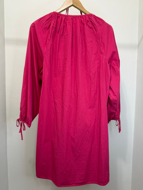 J.Crew Tie‑Sleeve Button‑Front Cotton Poplin Dress – Bright Pink SzXL NWT