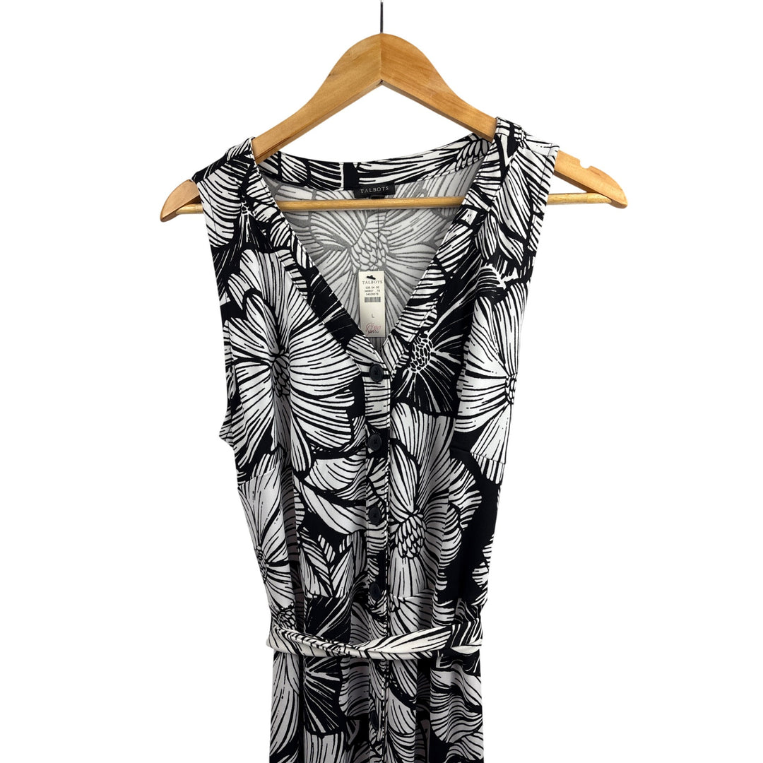 Talbots Black & White Floral Sleeveless Maxi Dress Size L