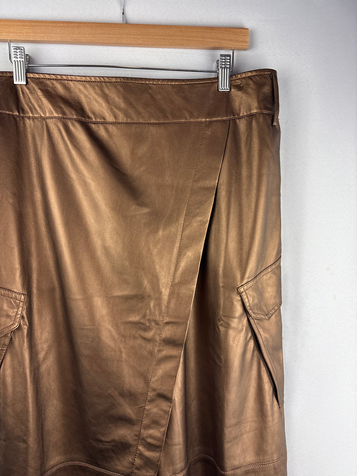 Women’s Ulla Popken Size 16 Bronze Faux Leather Midi Skirt