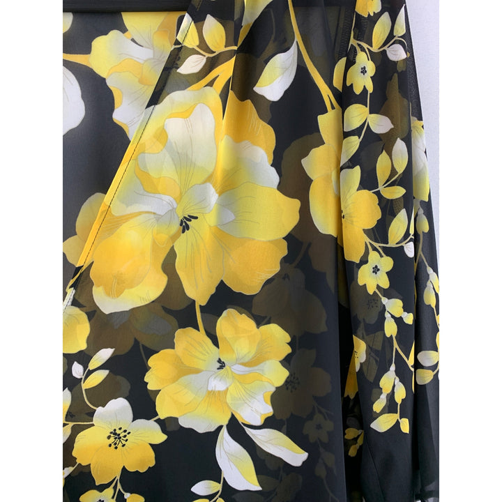 Susan Graver Sheer Floral Kimono Cardigan Jacket XS Black & Yellow
