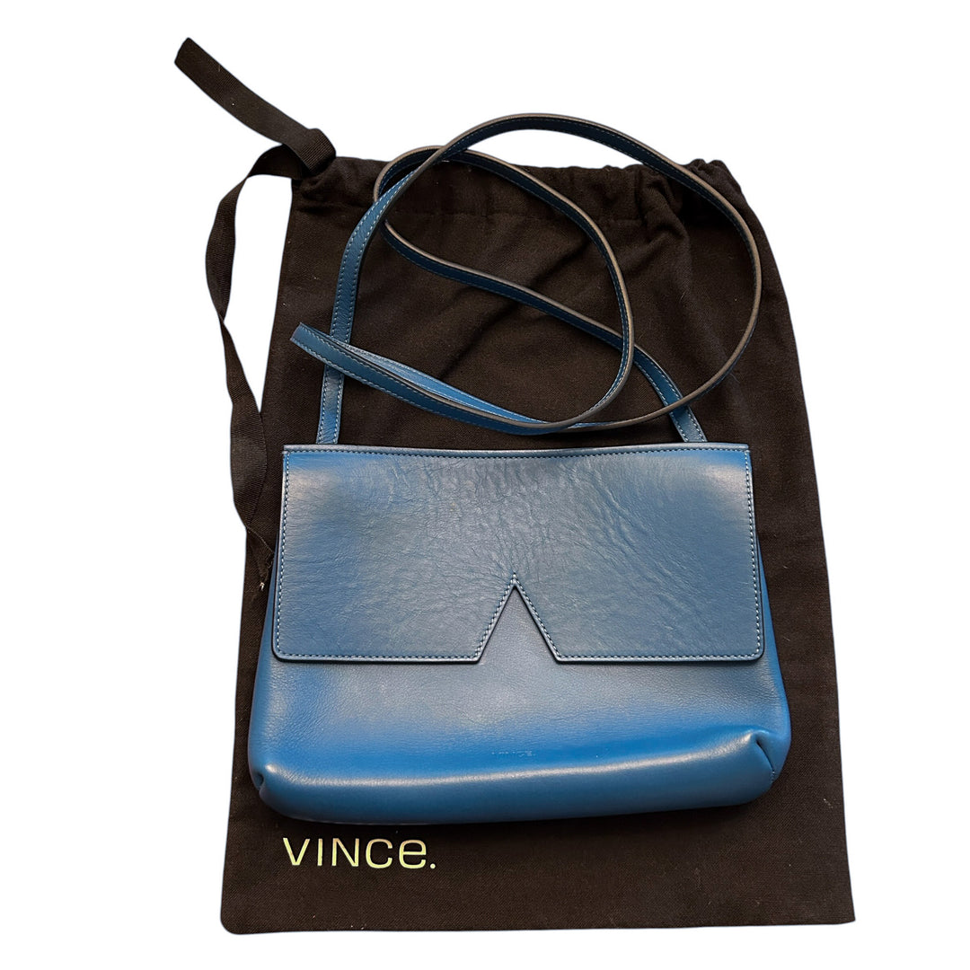 Vince Women's Blue Leather Signature Collection Crossbody Bag Chic Preppy Elegant
