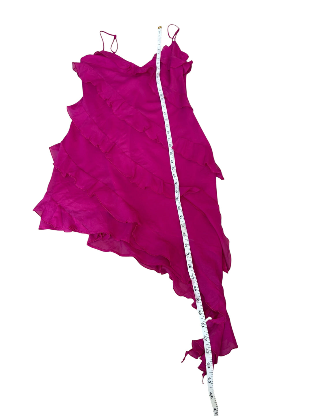 Abercrombie & Fitch Women's Fuchsia Barbie Pink Adjustable Straps Ruffle Asymmetrical Hem Mini Dress, size S