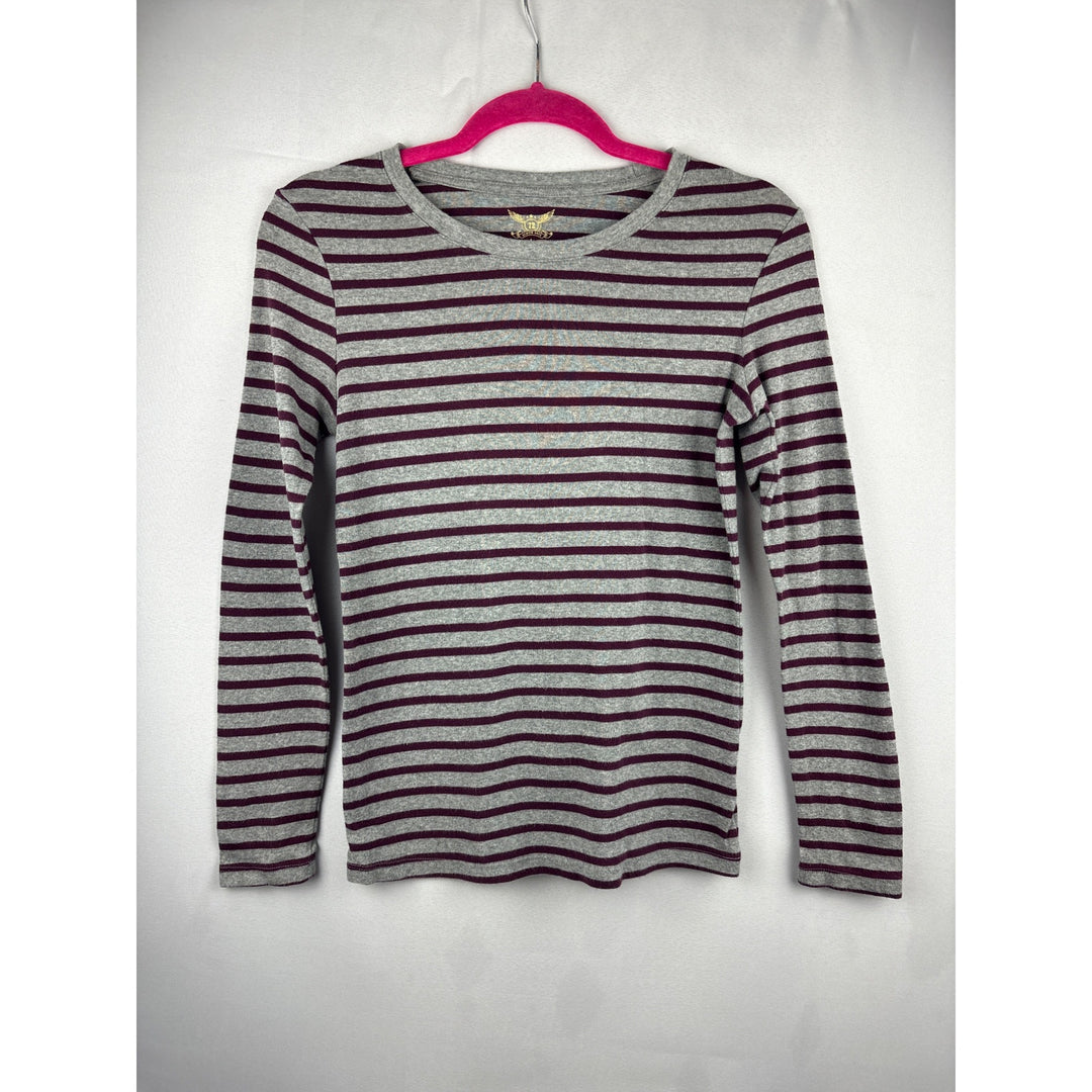 Faded Glory Womens Striped Long Sleeve Top S (4/6) Cotton/Spandex Gray & Burgundy