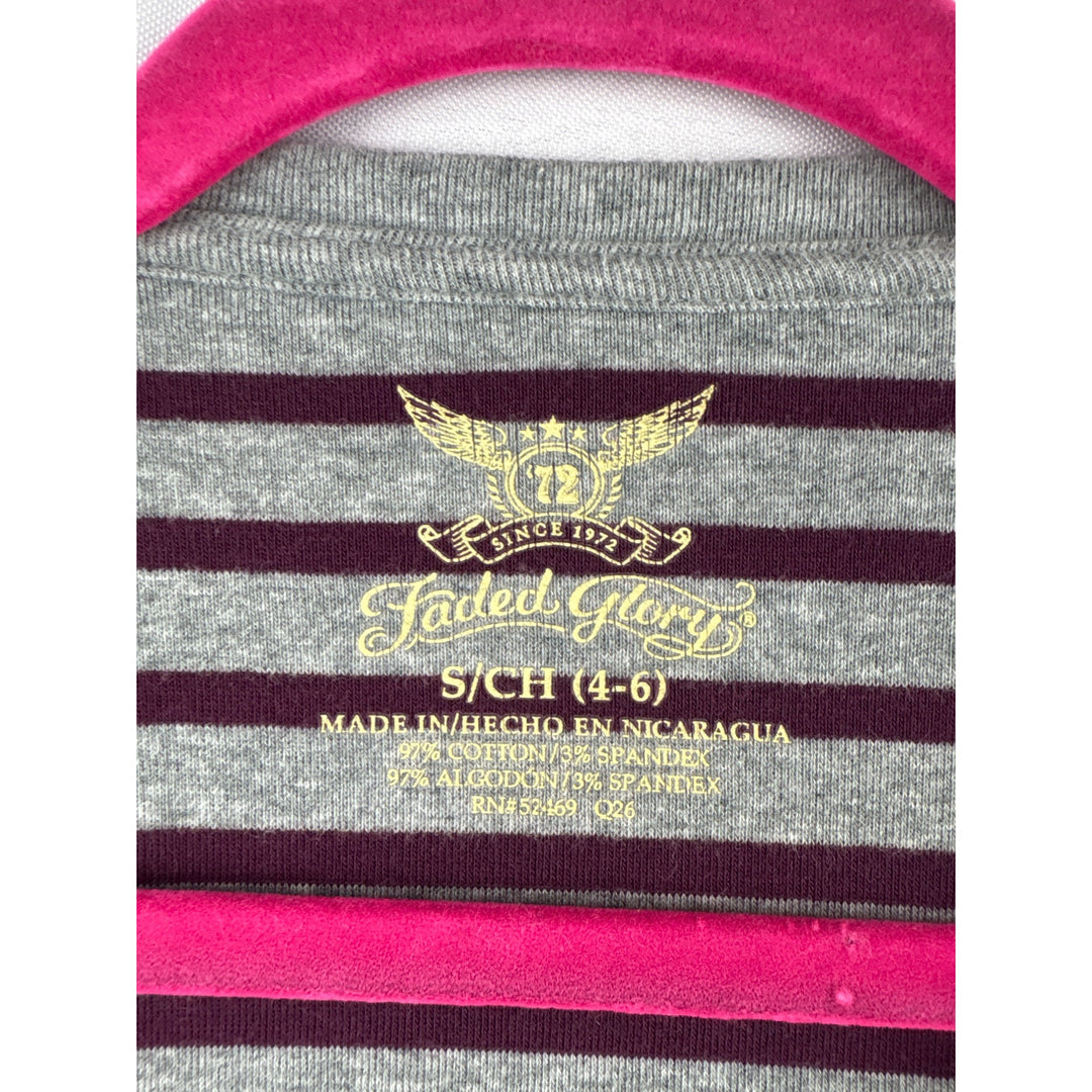 Faded Glory Womens Striped Long Sleeve Top S (4/6) Cotton/Spandex Gray & Burgundy