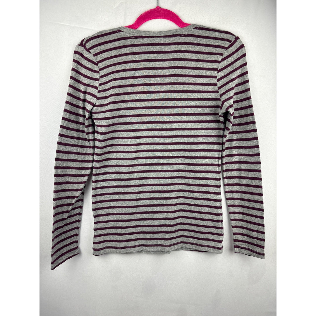 Faded Glory Womens Striped Long Sleeve Top S (4/6) Cotton/Spandex Gray & Burgundy