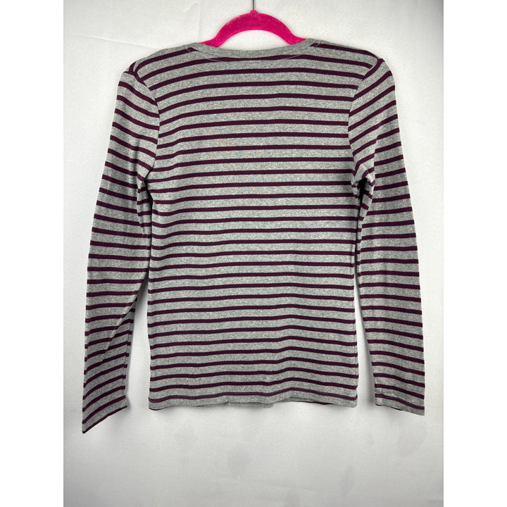 Faded Glory Womens Striped Long Sleeve Top S (4/6) Cotton/Spandex Gray & Burgundy