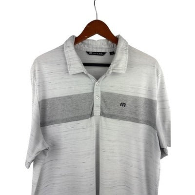 Travis Mathew Mens Polo Shirt Golf Performance Striped White Gray XL