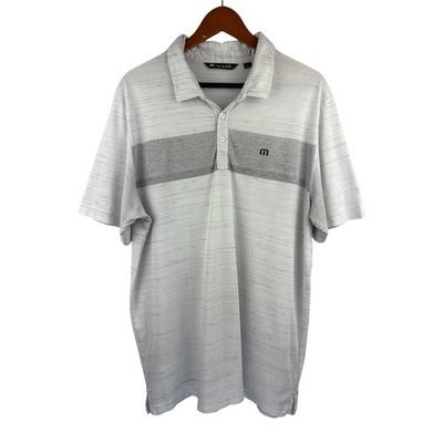 Travis Mathew Mens Polo Shirt Golf Performance Striped White Gray XL