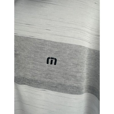 Travis Mathew Mens Polo Shirt Golf Performance Striped White Gray XL