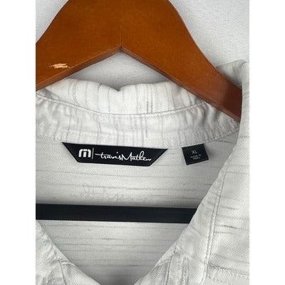 Travis Mathew Mens Polo Shirt Golf Performance Striped White Gray XL