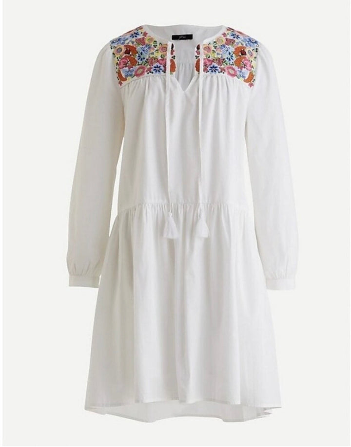 J.Crew White Embroidered Farmers Market Cotton Dress SzL NWT
