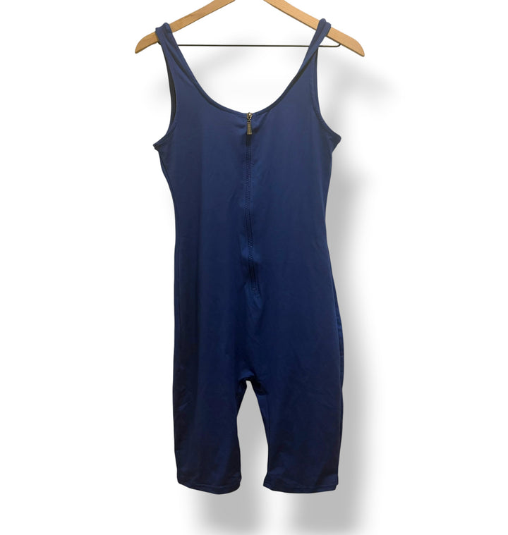 JNK Blue Stretchy Tank Unitard Biker Short Bodysuit Workout Romper Size Large