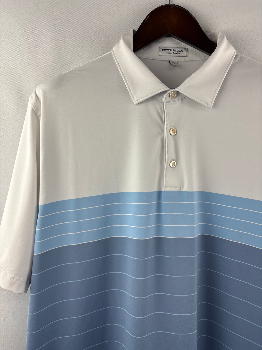 Men’s Peter Millar XL Blue &amp; White Striped Golf Polo