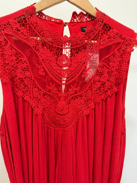 Torrid Red Crinkle Gauze Crochet Tank Midi Dress SzL(12) NWT