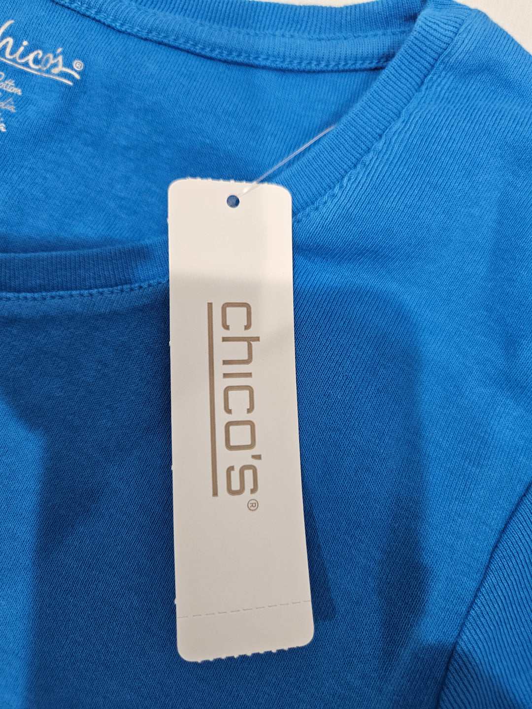 Women’s Chico’s Bella Short Sleeve Basic Knit Top in Beachview Blue Size 1