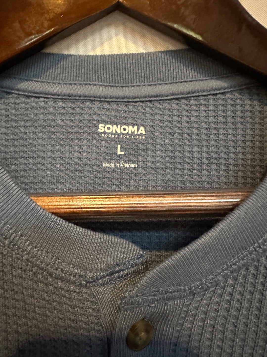 Men’s Sonoma Slate Blue Waffle Henley Size L