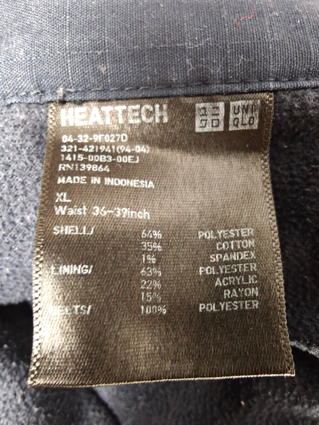 Mens Uniqlo Heattech Cargo Pants Navy Size XL