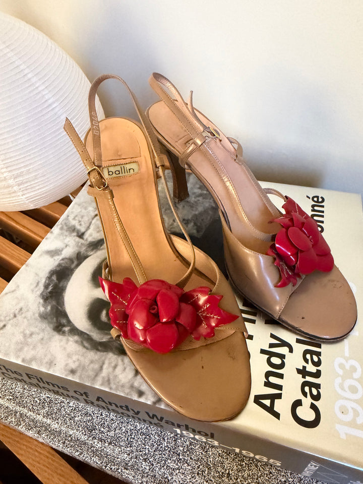 Ballin Italian Leather Floral Strappy Heels Size 8