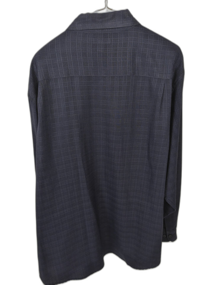 George Men's 2XL Navy Blue Windowpane Plaid Button Up Shirt Long Sleeve Casual