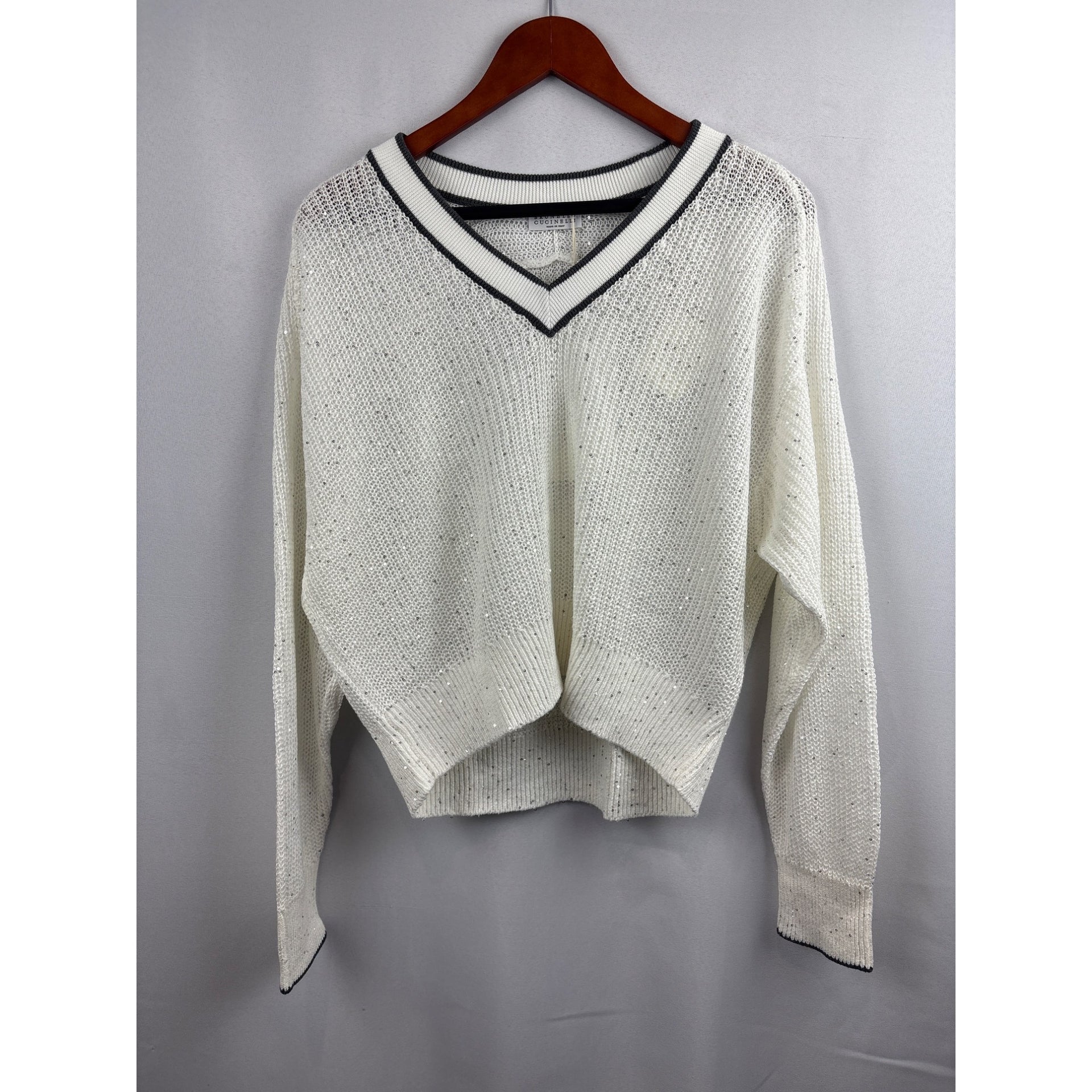 Brand New Women’s Brunello Cucinelli XS Cream Sweater with Silver Sparkles