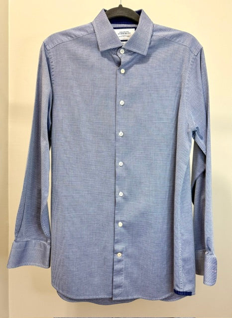 Charles Tyrwhitt Non‑Iron Slim Fit Textured Blue/Black Shirt SzL(16/35)