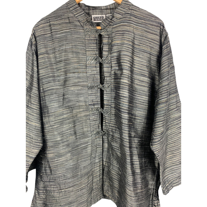 Chicos Design Womens Silk Striped Jacket Size 3 Made In India