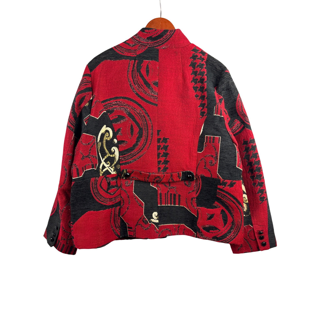 Women’s Chico’s Size 2XL Red, Black, & Cream Patterned Overcoat