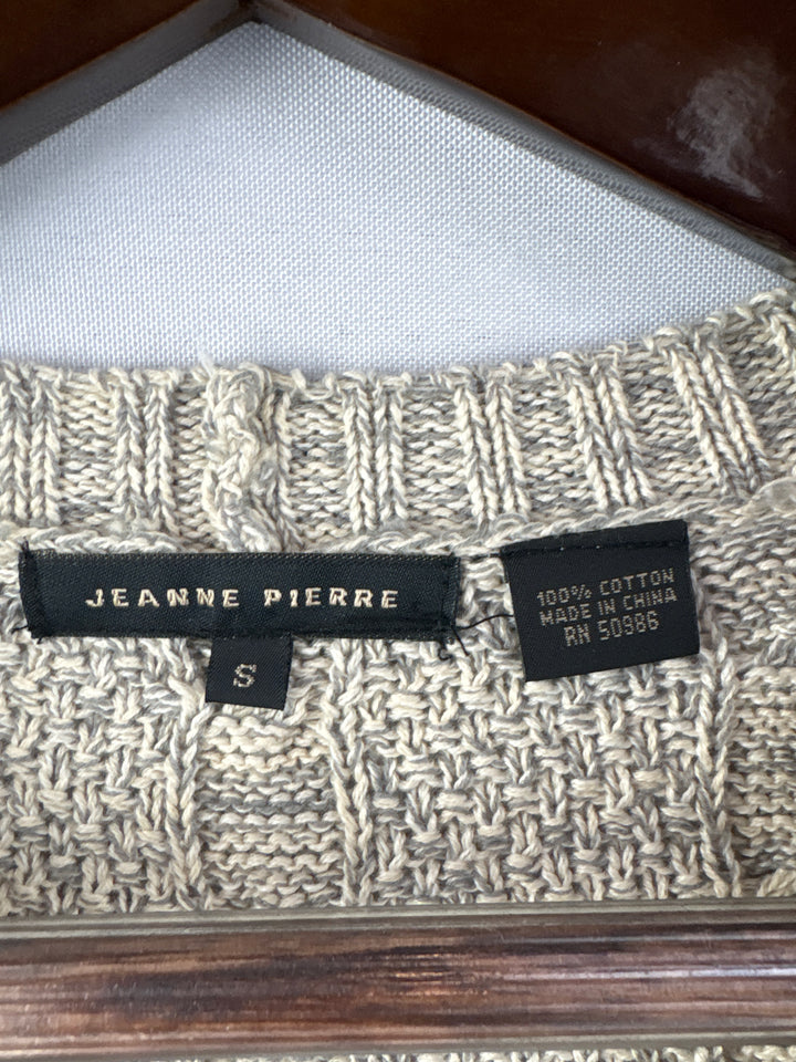 Women’s Jeanne Pierre Small Beige &amp; Gray Striped Sweater