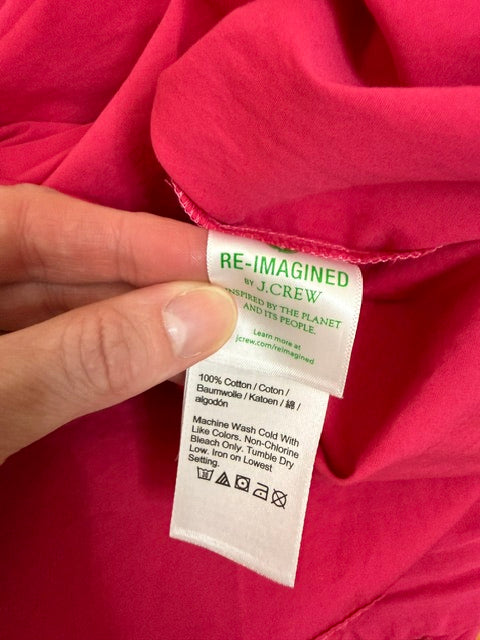 J.Crew Tie‑Sleeve Button‑Front Cotton Poplin Dress – Bright Pink SzXL NWT