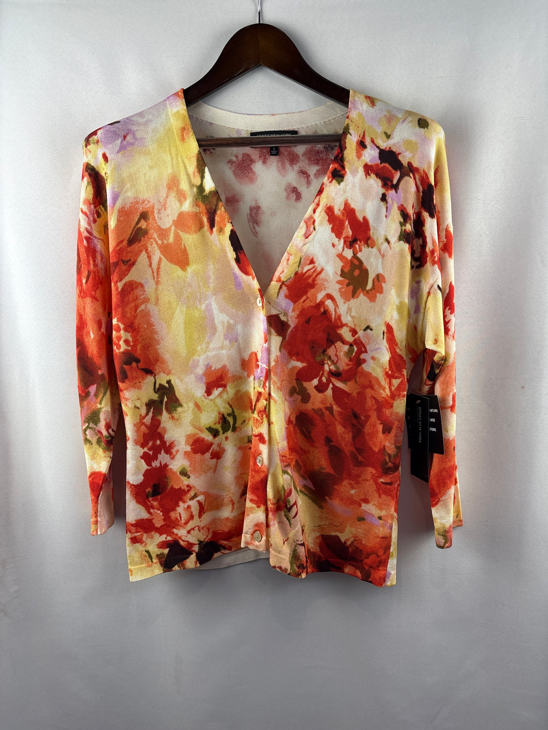 Women’s Jones New York Small Orange Sweater w/ Abstract Florals