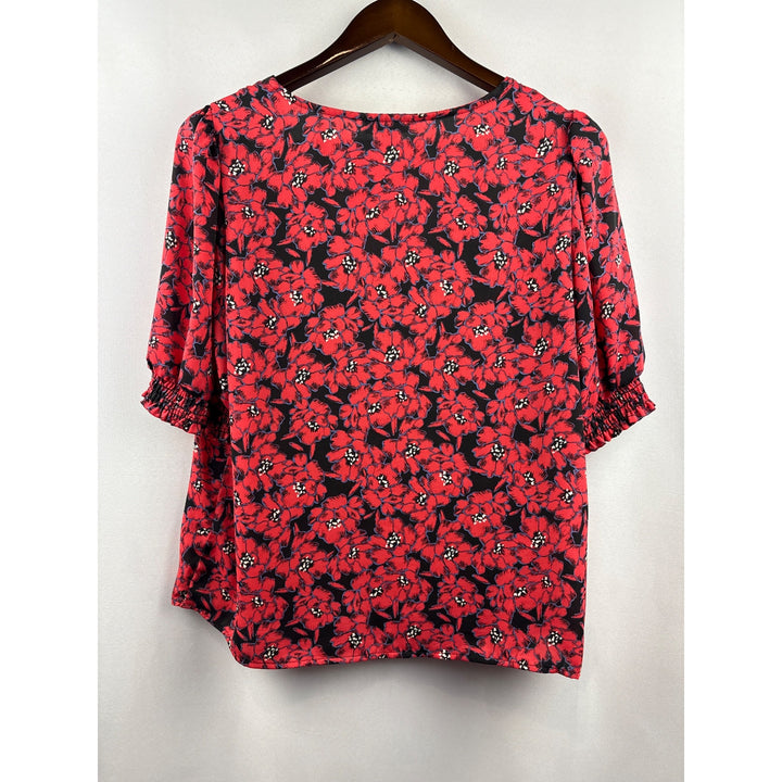 Women’s Allison Joy Large Black & Red Floral Short Sleeve Blouse
