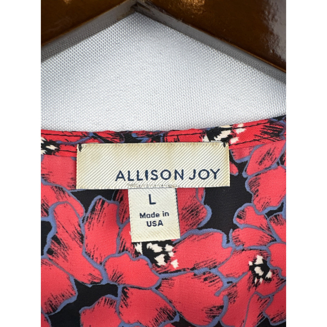 Women’s Allison Joy Large Black & Red Floral Short Sleeve Blouse