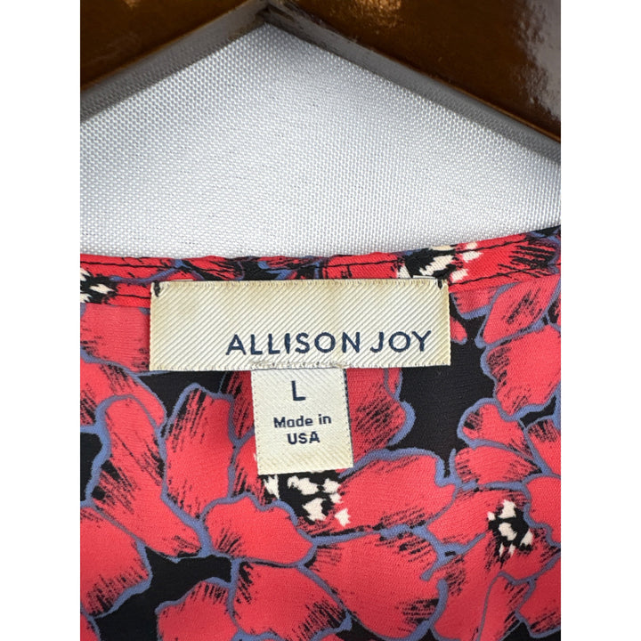 Women’s Allison Joy Large Black & Red Floral Short Sleeve Blouse