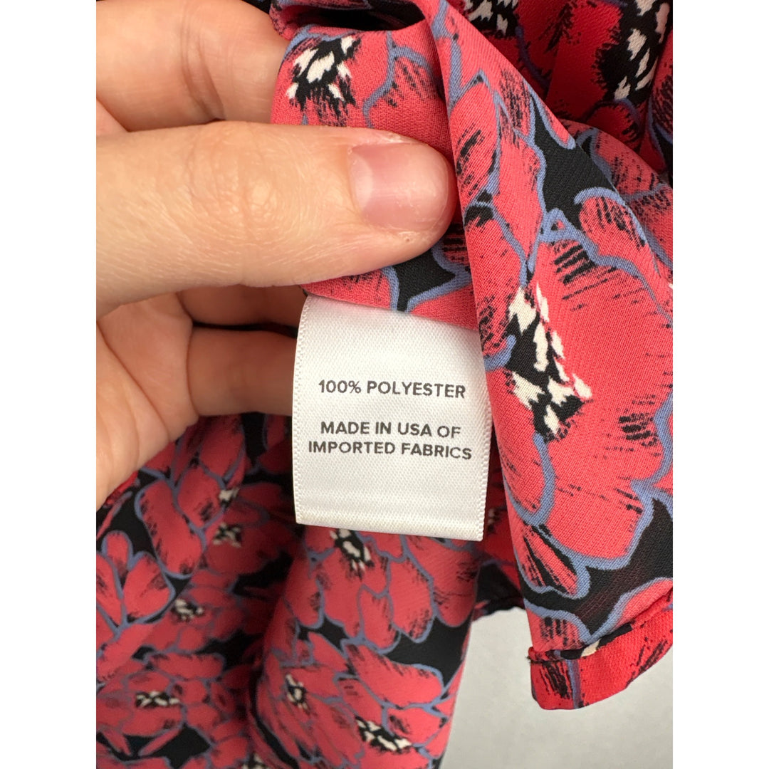 Women’s Allison Joy Large Black & Red Floral Short Sleeve Blouse