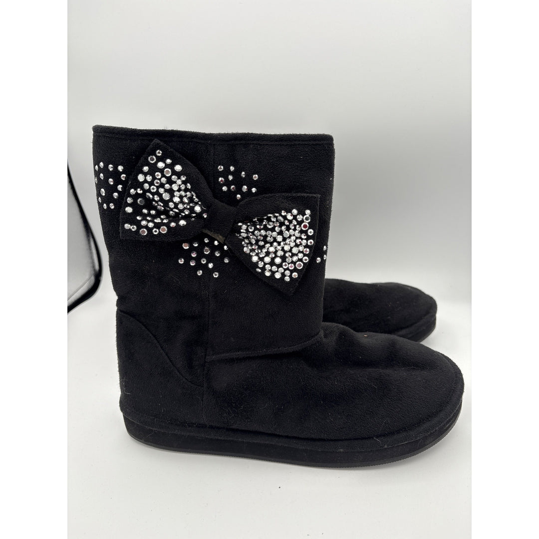 Joan Boyce Womens Black Rhinestone Bow Suede Boots Size 7