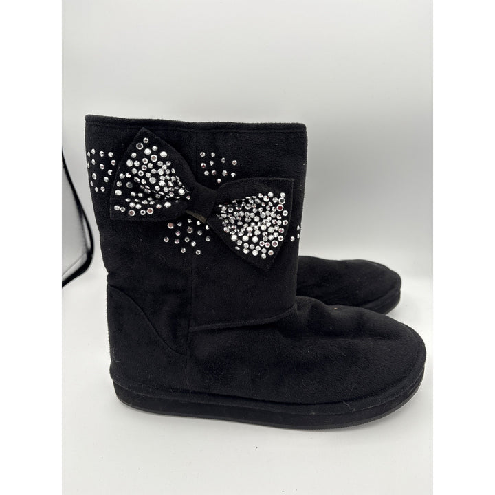 Joan Boyce Womens Black Rhinestone Bow Suede Boots Size 7