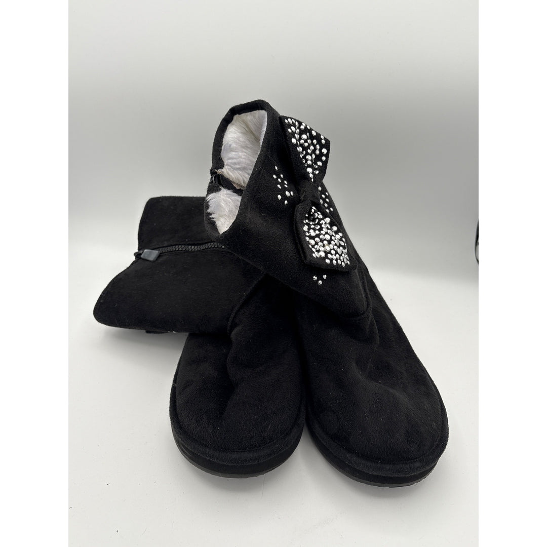 Joan Boyce Womens Black Rhinestone Bow Suede Boots Size 7