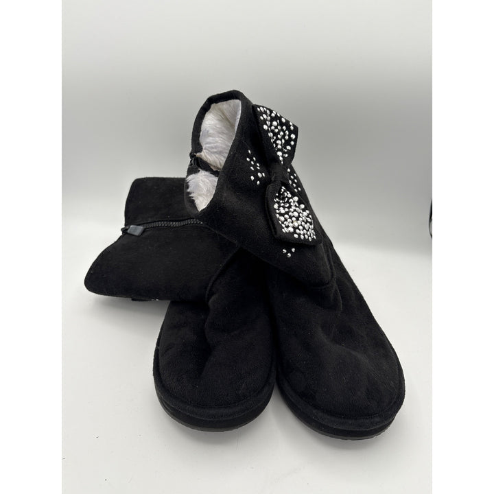 Joan Boyce Womens Black Rhinestone Bow Suede Boots Size 7