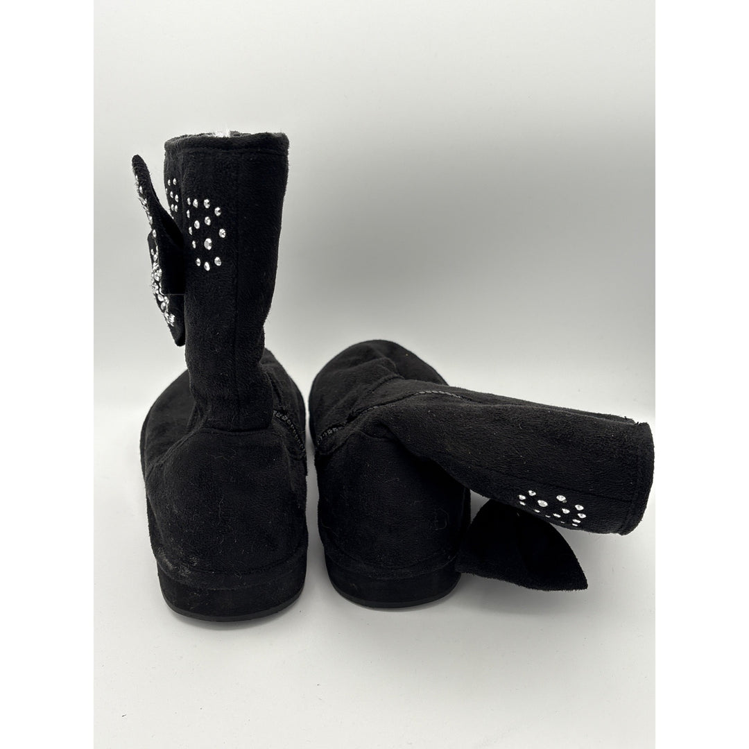 Joan Boyce Womens Black Rhinestone Bow Suede Boots Size 7