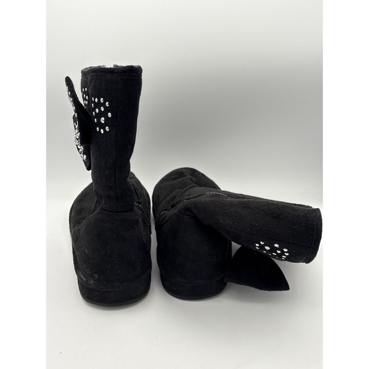 Joan Boyce Womens Black Rhinestone Bow Suede Boots Size 7