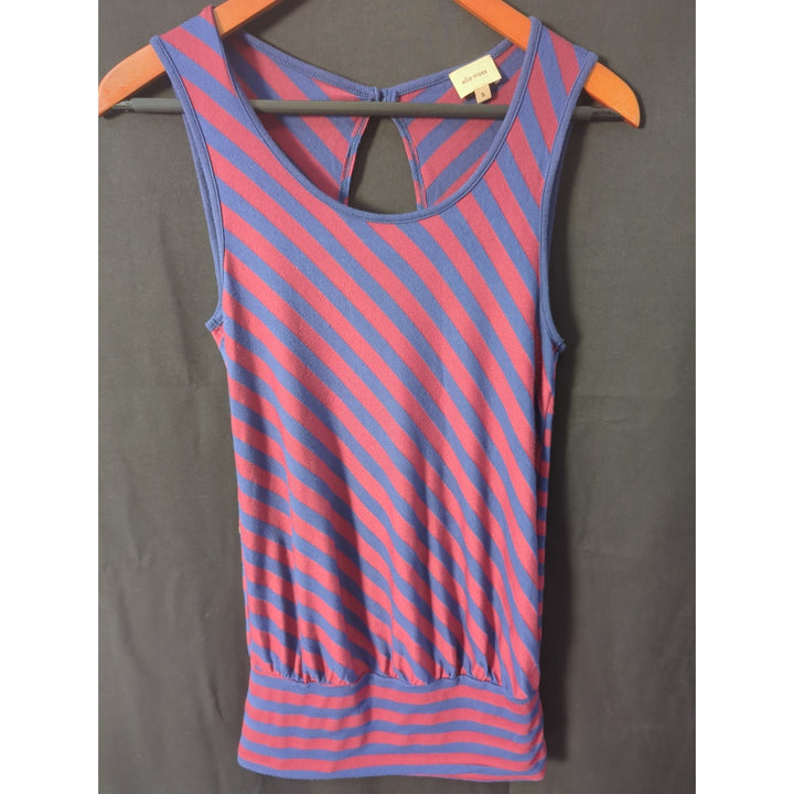 Women's Ella Moss red and blue striped sleeveless blouse with open back size sm