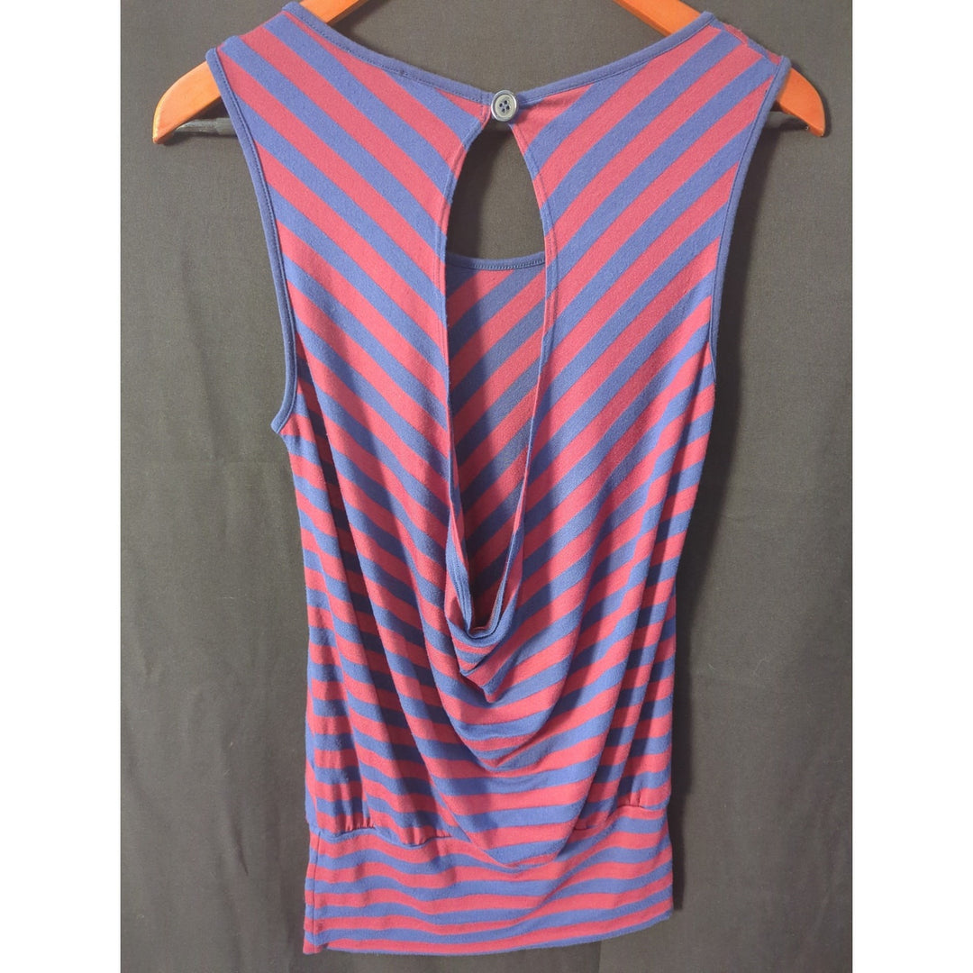 Women's Ella Moss red and blue striped sleeveless blouse with open back size sm